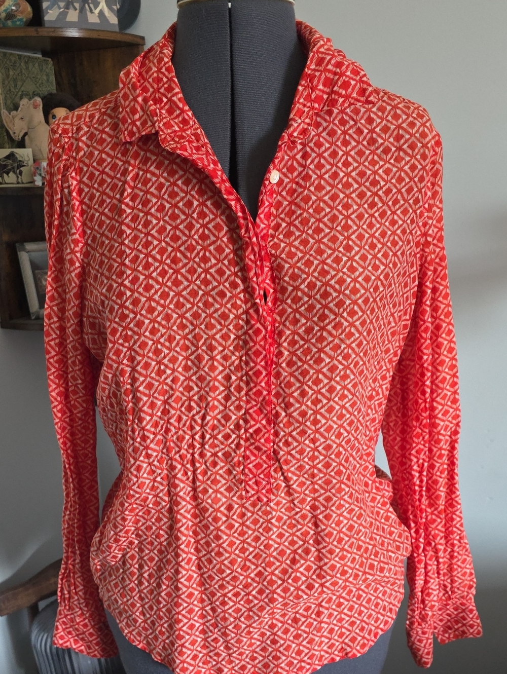 J. Crew Red Geometric Button-Down Shirt